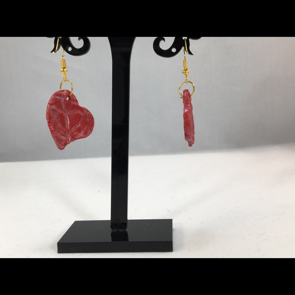 Unique Handmade Red Heart Polymer Clay Earrings - Picture 3 of 8